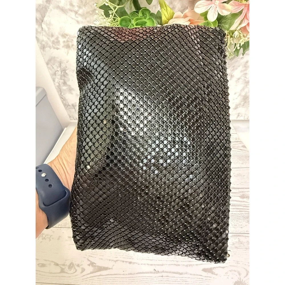 Vintage 70 80s Gold Black Bronze Silver Mesh Stripe Purse Bag Clutch Cross Body